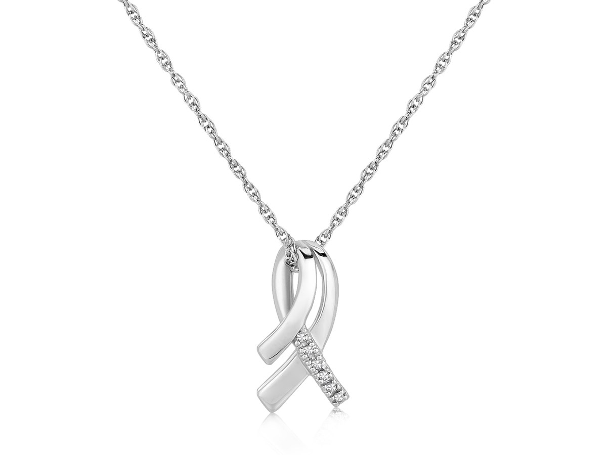 Diamond Embellished Ribbon Style Pendant in Rhodium Plated Sterling