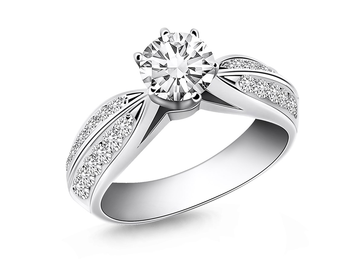 Cathedral Double Row Pave Diamond Engagement Ring Mounting in 14k White