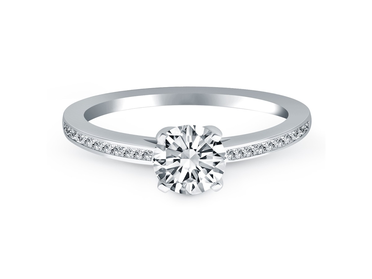 Channel Set Cathedral Engagement Ring Mounting in 14k White Gold ...