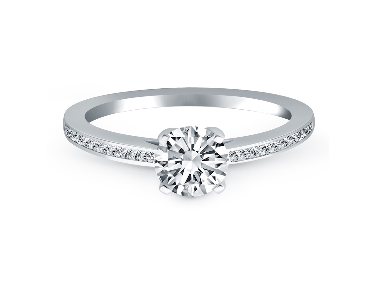Channel Set Cathedral Engagement Ring Mounting in 14k White Gold