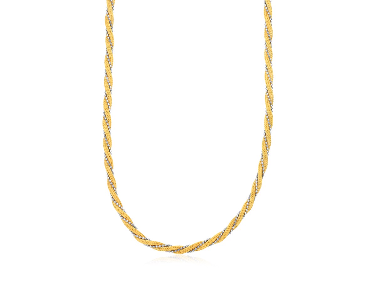 14k Two Tone Gold Textured Twisted Multi-Strand Chain Necklace - Richard Cannon Jewelry