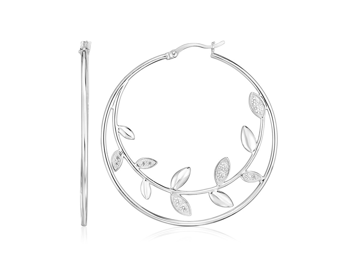 Sterling Silver Hoop Earrings with Textured Vines Richard Cannon Jewelry