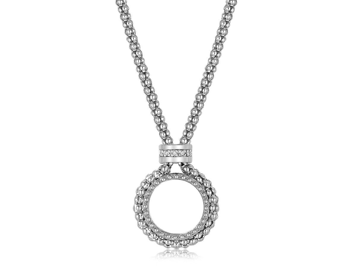 Popcorn Necklace with a Ring Motif Pendant and Diamond Accents in