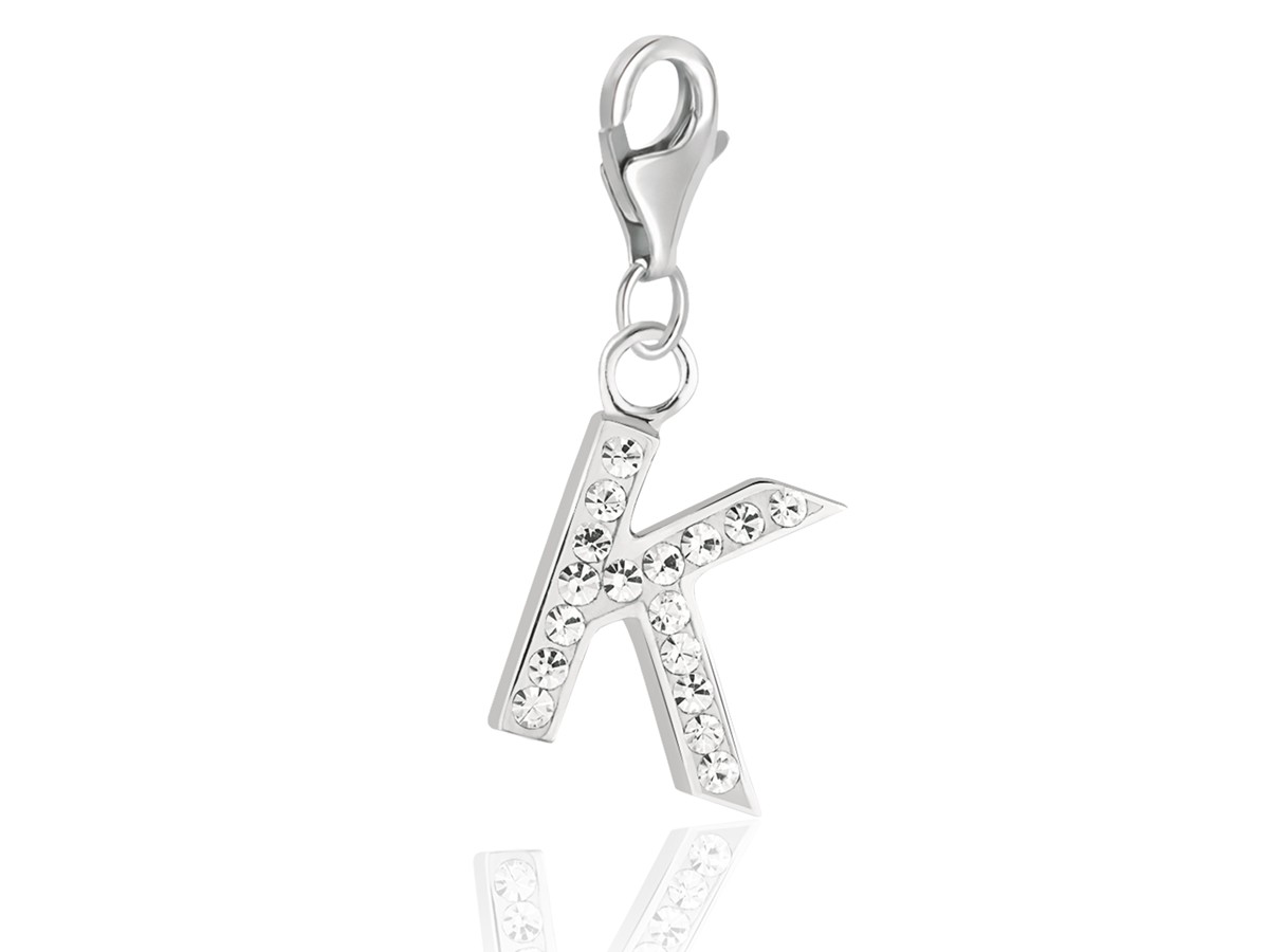 Letter K Crystal Charm with White Tone Crystal Accents in Sterling ...
