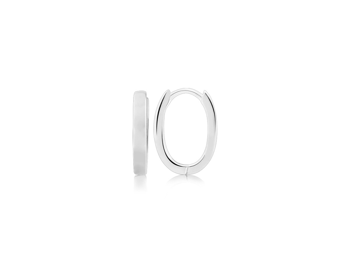 Small Flat Oval Hoop Earrings in Rhodium Plated Sterling Silver