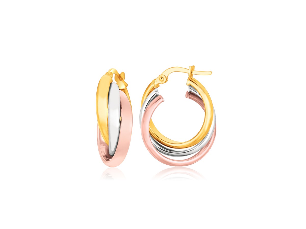 Intertwined Domed Tube Earrings in 14k Tri-Color Gold - Richard Cannon ...