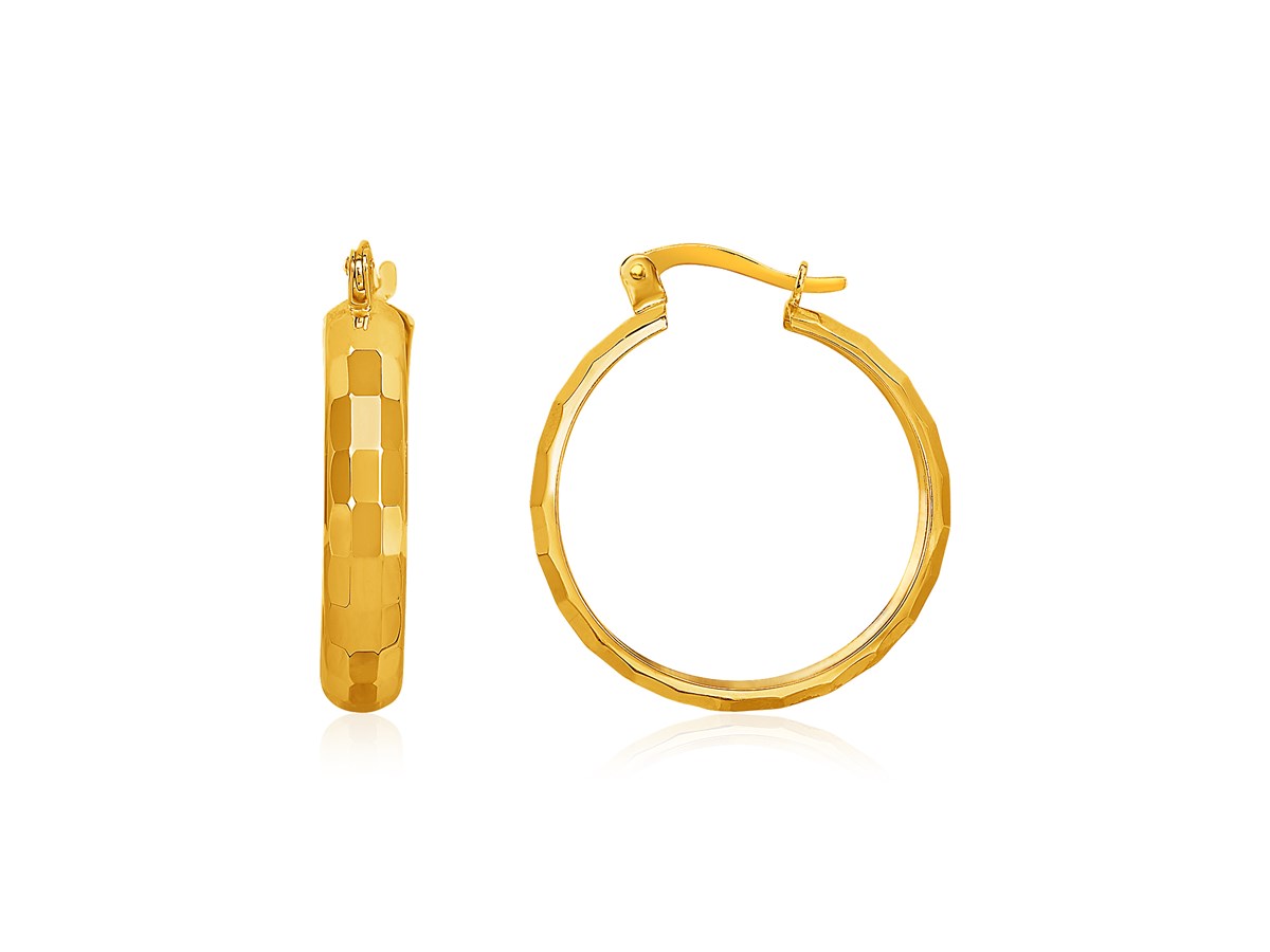 14k Yellow Gold Geometric Textured Hoop Style Earrings - Richard Cannon ...