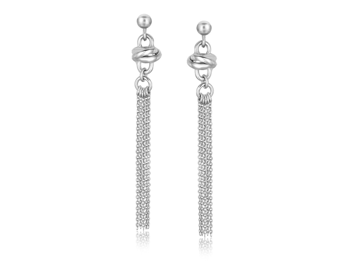 Multi Strand Bead Chain Dangling Earrings in Rhodium Plated Sterling ...