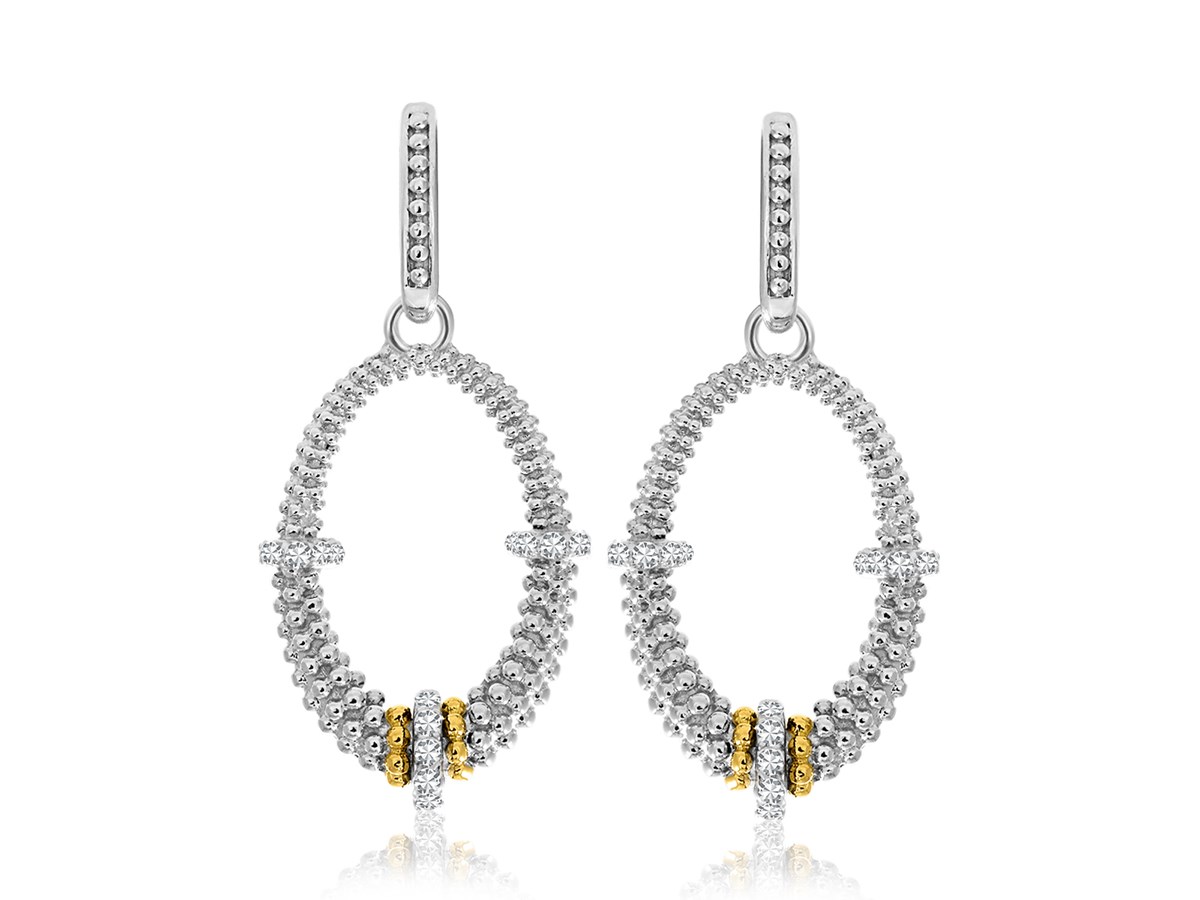 Diamond Embellished Graduated Oval Popcorn Earrings in 18k Yellow Gold