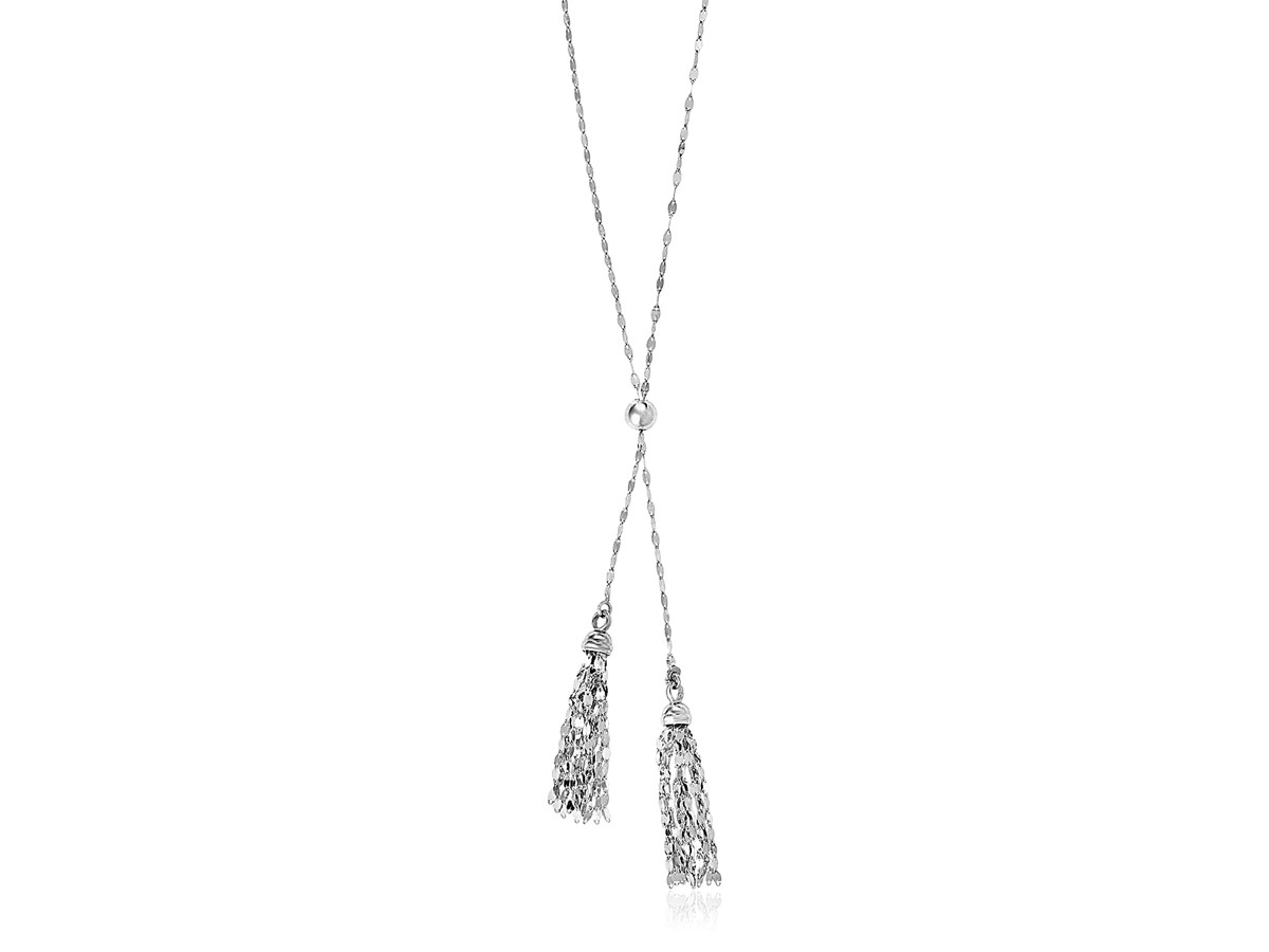 Sterling Silver Lariat Necklace with Polished Chain Tassels Richard