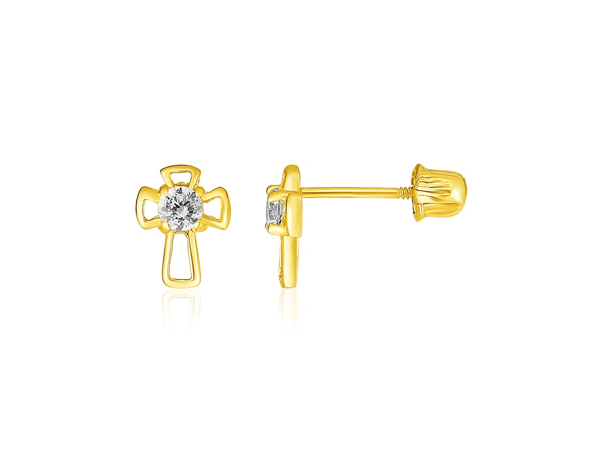 14k Yellow Gold Cross Childrens Earrings Richard Cannon Jewelry