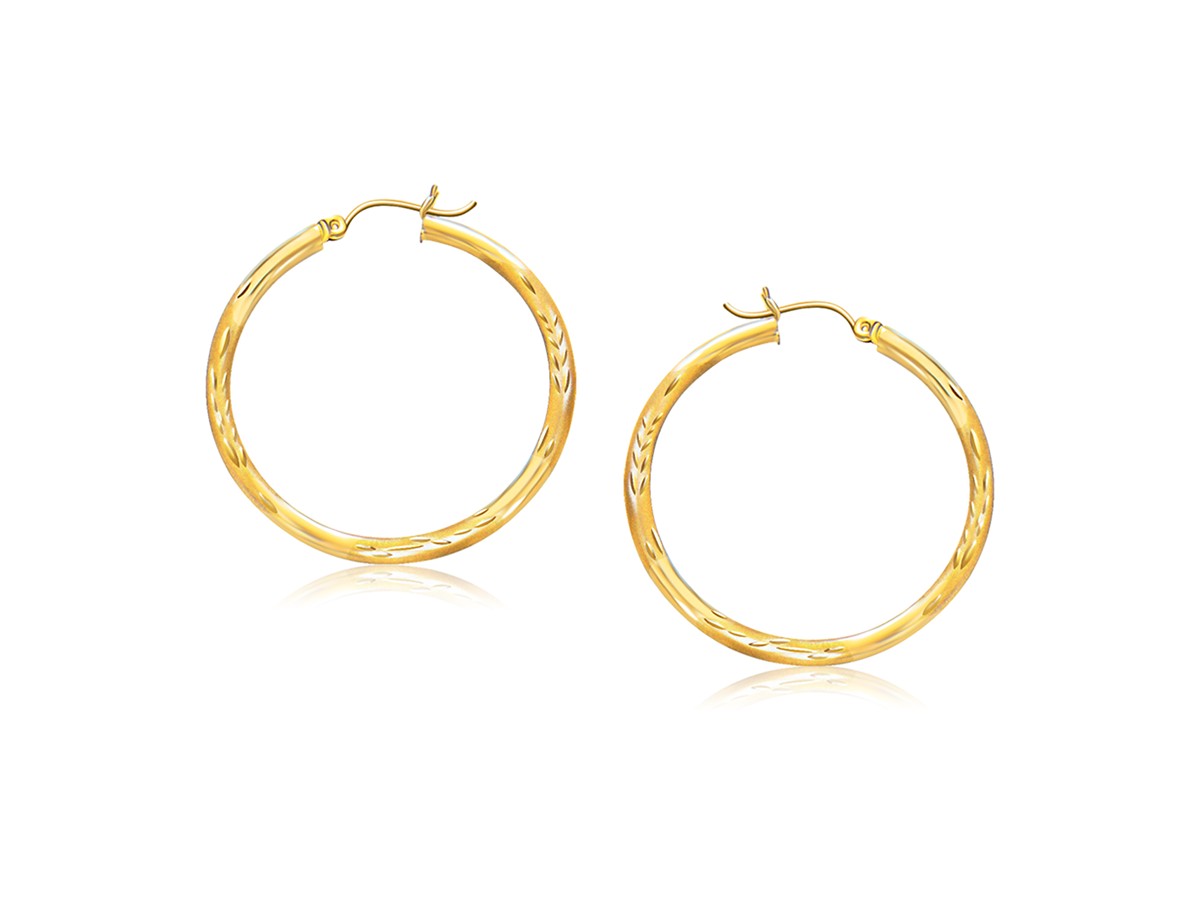 Diamond Cut Hoop Earrings in 14k Yellow Gold (35mm Diameter) - Richard ...