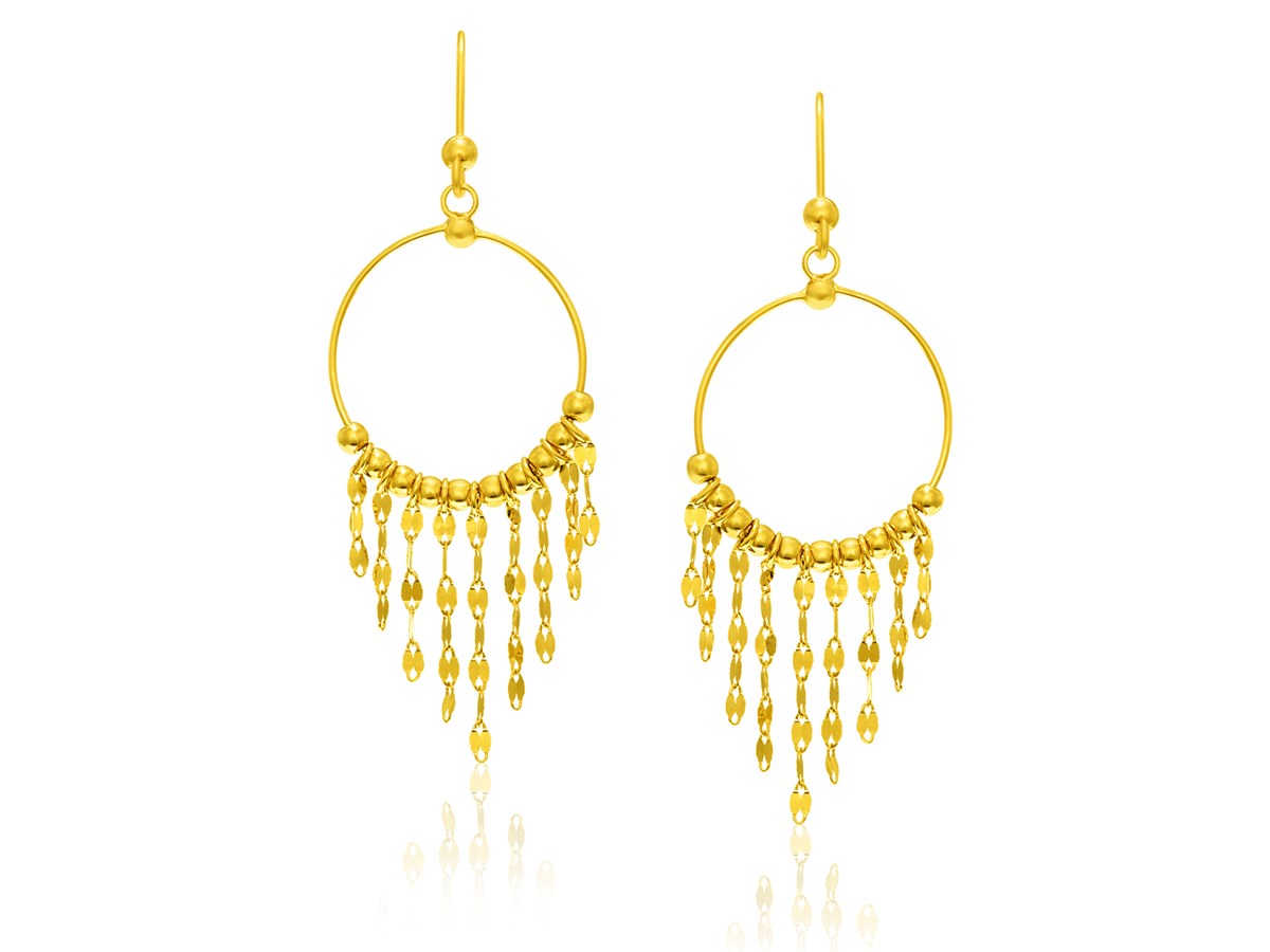 Round with Sequin Fringe Dangling Earrings in 14k Yellow Gold - Richard ...