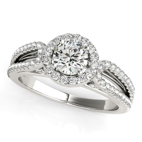 Teardrop Split Band Round Diamond Engagement Ring in 14k White Gold (7/ ...