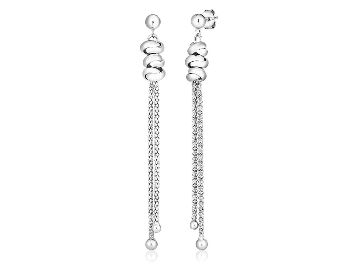 Sterling Silver Dangle Earrings with Polished Twists and beads