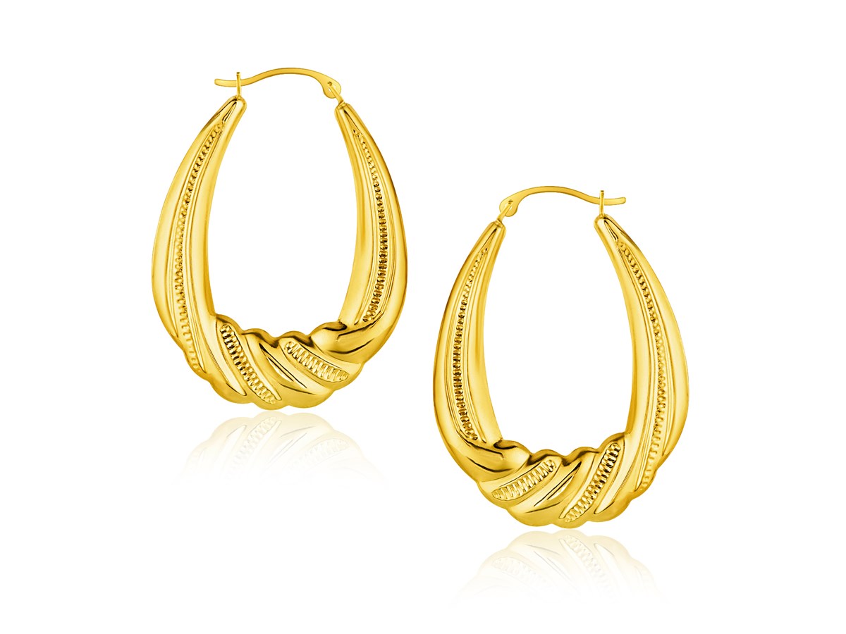 Textured Scallop Hoop Earrings in 14K Yellow Gold - Richard Cannon Jewelry