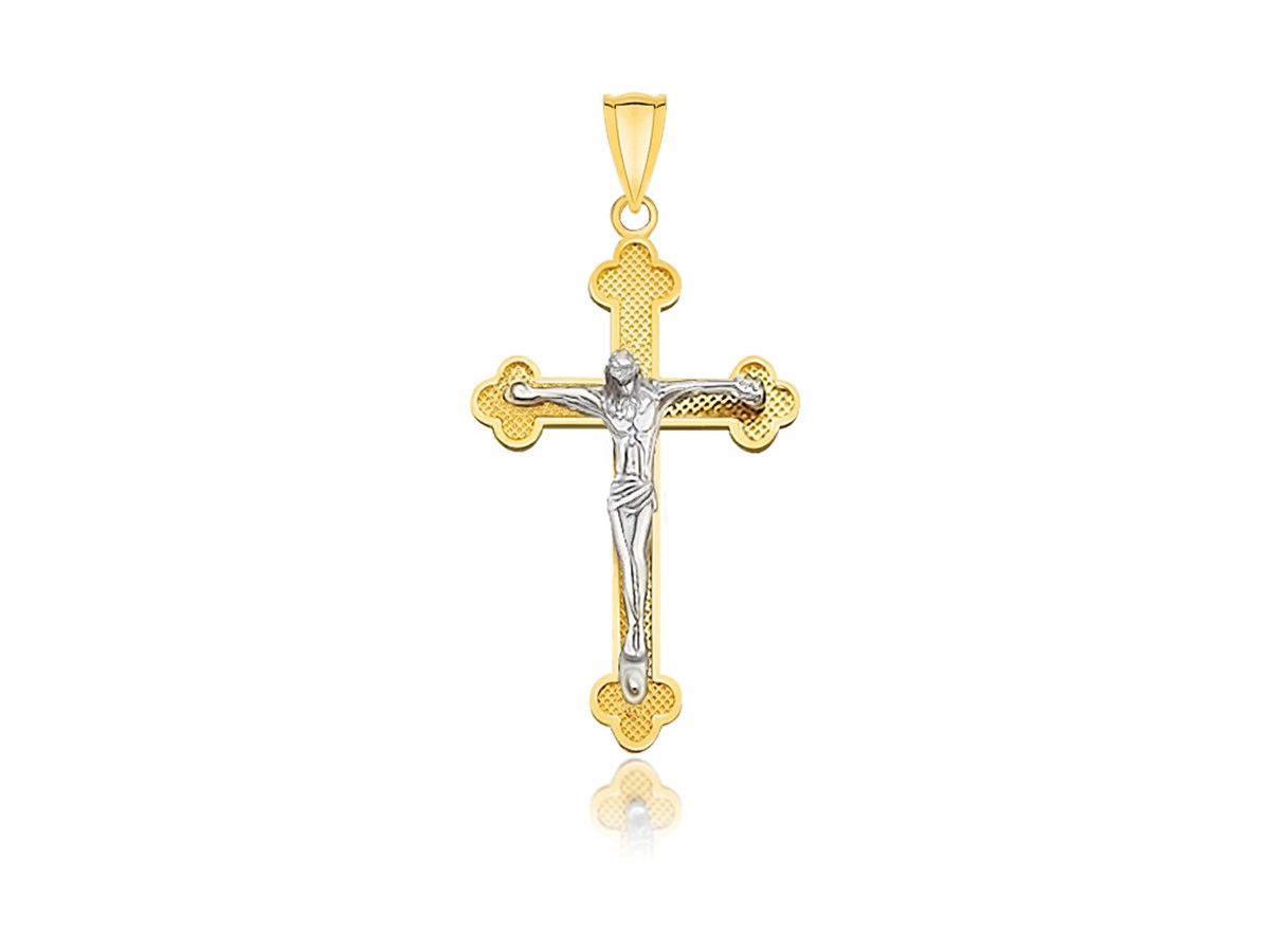 Small Budded Crucifix Pendant with Figure in 14k Two-Tone Gold ...