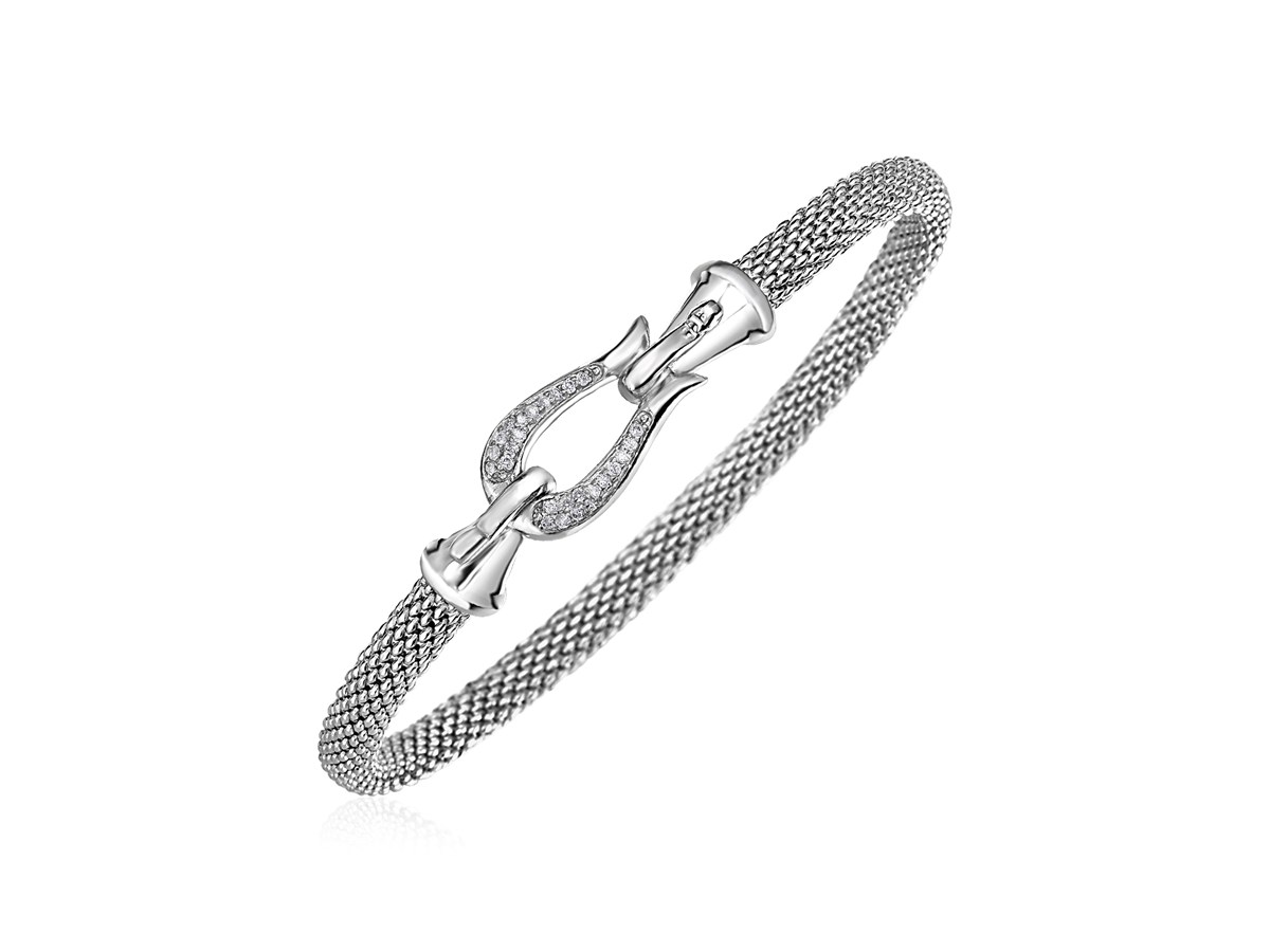 Narrow Popcorn Texture Bracelet with Hook Clasp and Diamonds in