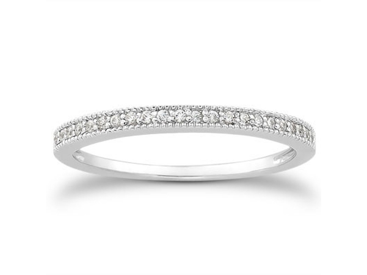 Diamond Micro Pave Diamond Milgrain Wedding Ring Band in