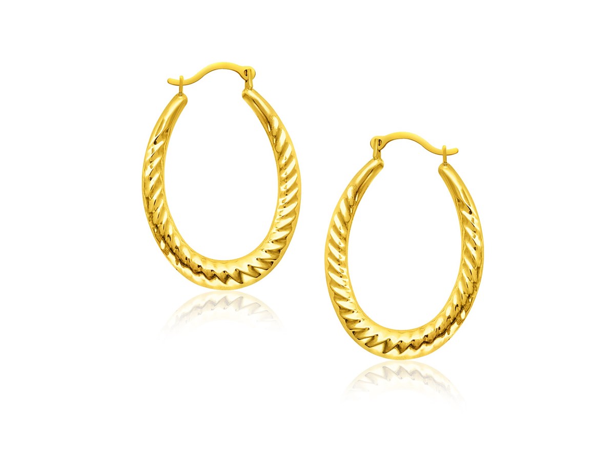 Textured Oval Shape Hoop Earrings in 10k Yellow Gold - Richard Cannon ...