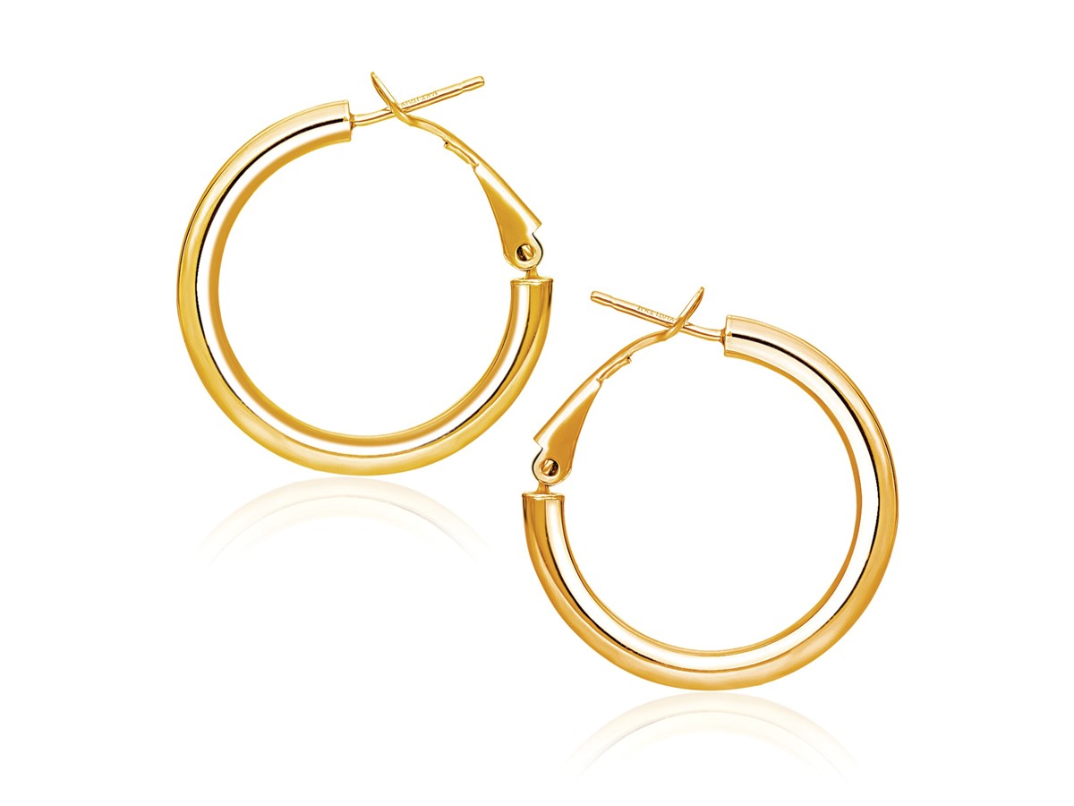 Omega Back High Polish Hoop Earrings in 14k Yellow Gold (0.78 inch ...