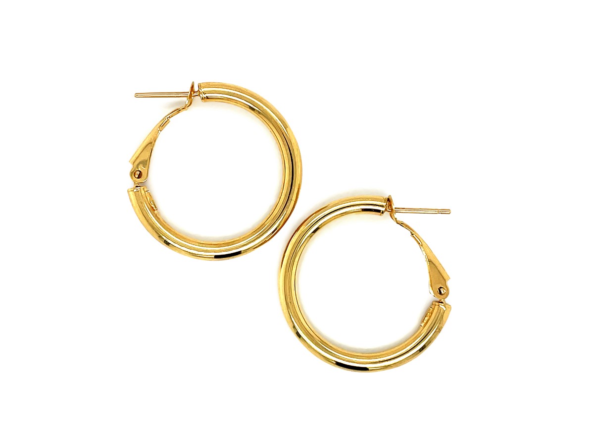 Omega Back High Polish Hoop Earrings in 14k Yellow Gold (0.78 inch ...