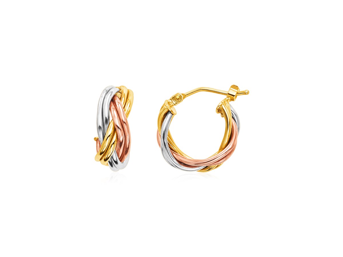 14k Tri Color Gold Petite Braided Hoop Earrings Richard Cannon Jewelry