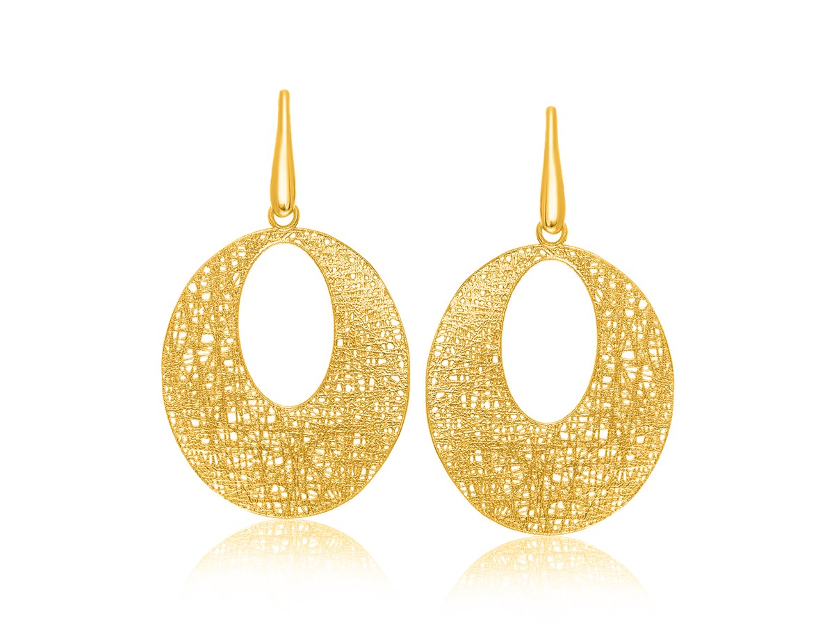 Open Oval Wire Mesh Earrings in 14k Yellow Gold - Richard Cannon Jewelry