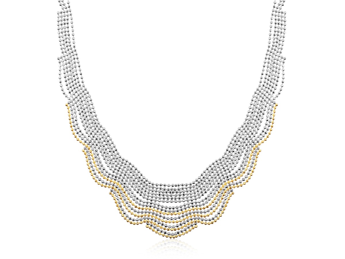 Balinese Style Beaded Chain Necklace in 14K Yellow Gold and Sterling ...