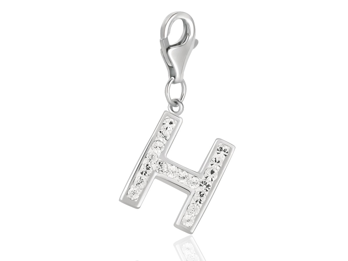 Letter H White Tone Crystal Embellished Charm in Sterling Silver ...