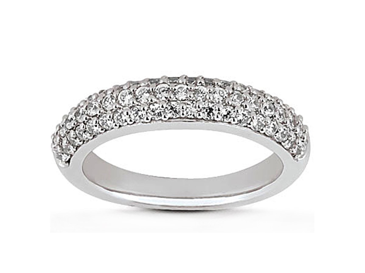 Triple Row Micro Pave Diamond Wedding Ring Band in 14k