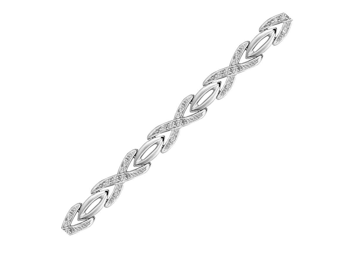 Diamond Accented X and Oval Link Bracelet in Sterling Silver (.15 ct t