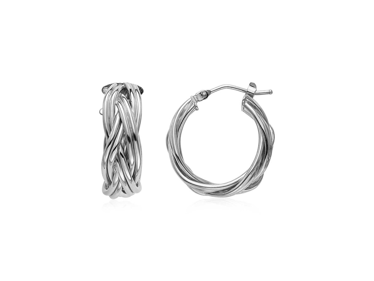 14k White Gold Braided Hoop Earrings Richard Cannon Jewelry
