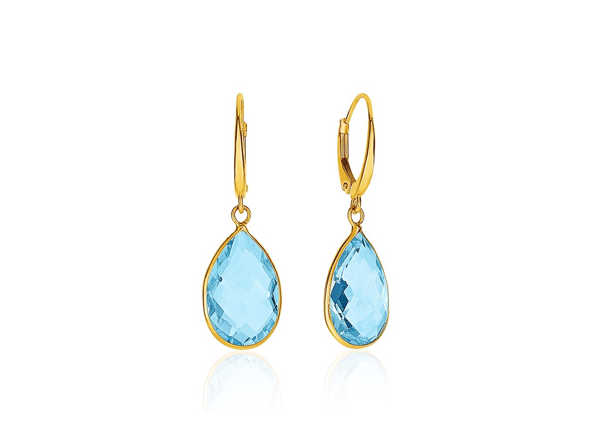 Drop Earrings with Pear-Shaped Blue Topaz Briolettes in 14k Yellow Gold ...