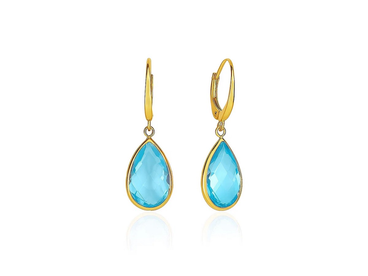 Drop Earrings with Pear-Shaped Blue Topaz Briolettes in 14k Yellow Gold ...